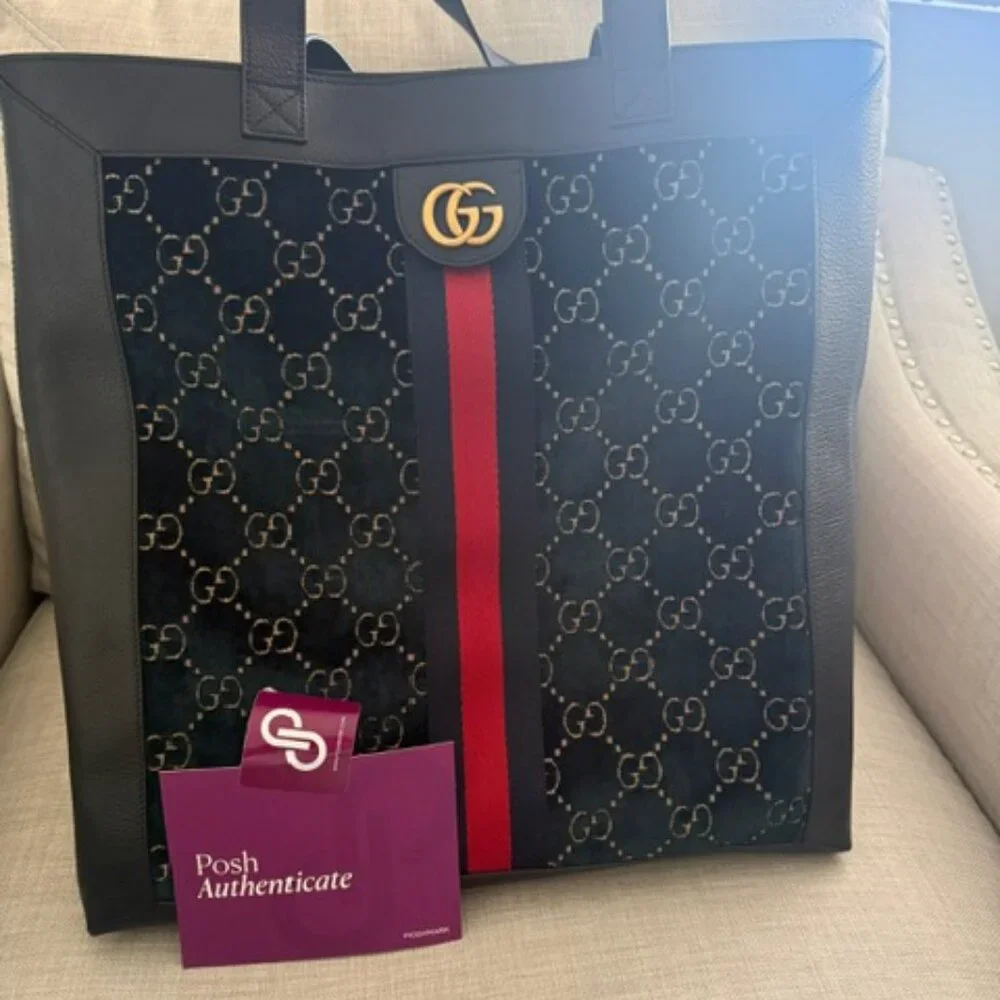 Gucci Ophidia Navy Blue Velour Tote - Picture 4 of 13